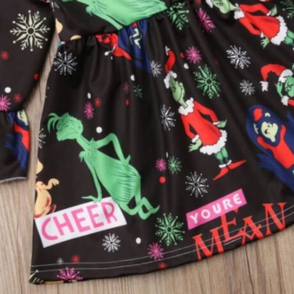 New Girl's Christmas Grinch You're A Mean One Dress - Picture 4 of 4